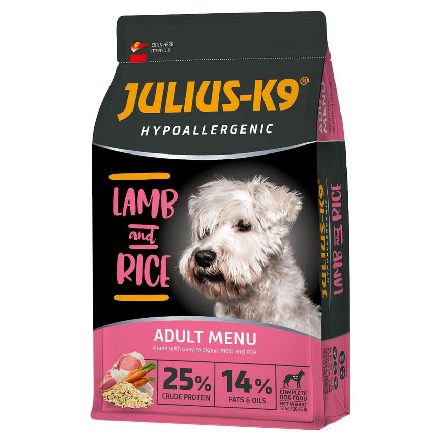 Hrana uscat pentru caini, Julius K9 Adult - Super-premium, hipoalergenica, Miel si Orez, 12kg