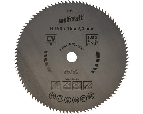 Disc Fierastrau Circular Wolfcraft Ø190x2, 4x16 Mm 100 Dinti
