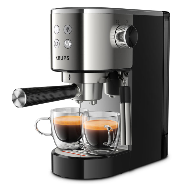 Espressor manual Krups Virtuoso XP442C11, 1400W, 15 bar, tehnologie Thermoblock, capacitate 1L, argintiu/negru