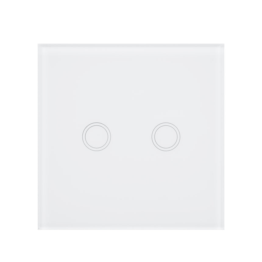 Intrerupator dublu cu touch PNI SH202 din sticla, alb cu LED indicator