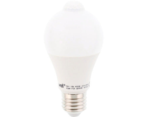 Bec Led Cu Senzor De Miscare Well E27 10w 1055 Lumeni, Glob Mat A60, Lumina Calda