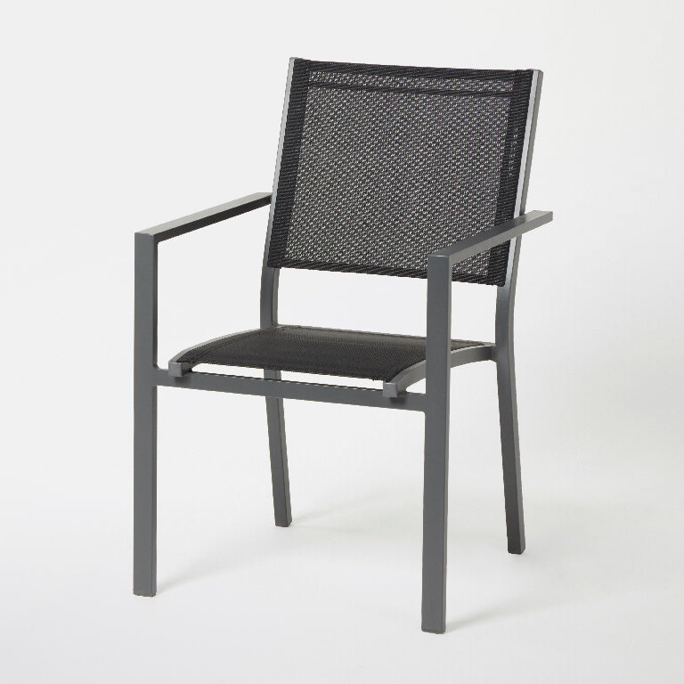 Scaun de gradina Barbana, metalic, cadru din aluminiu negru, culoare negru, 56 x 86 x 59 cm
