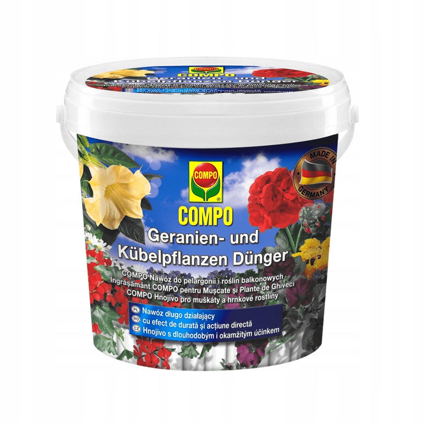 Fertilizator Pelargonium, Compo, Granule, Npk 15-8-13 cu micronutrienti, cu actiune indelungata, randament de pana la 240 litri de asternut, 800 G