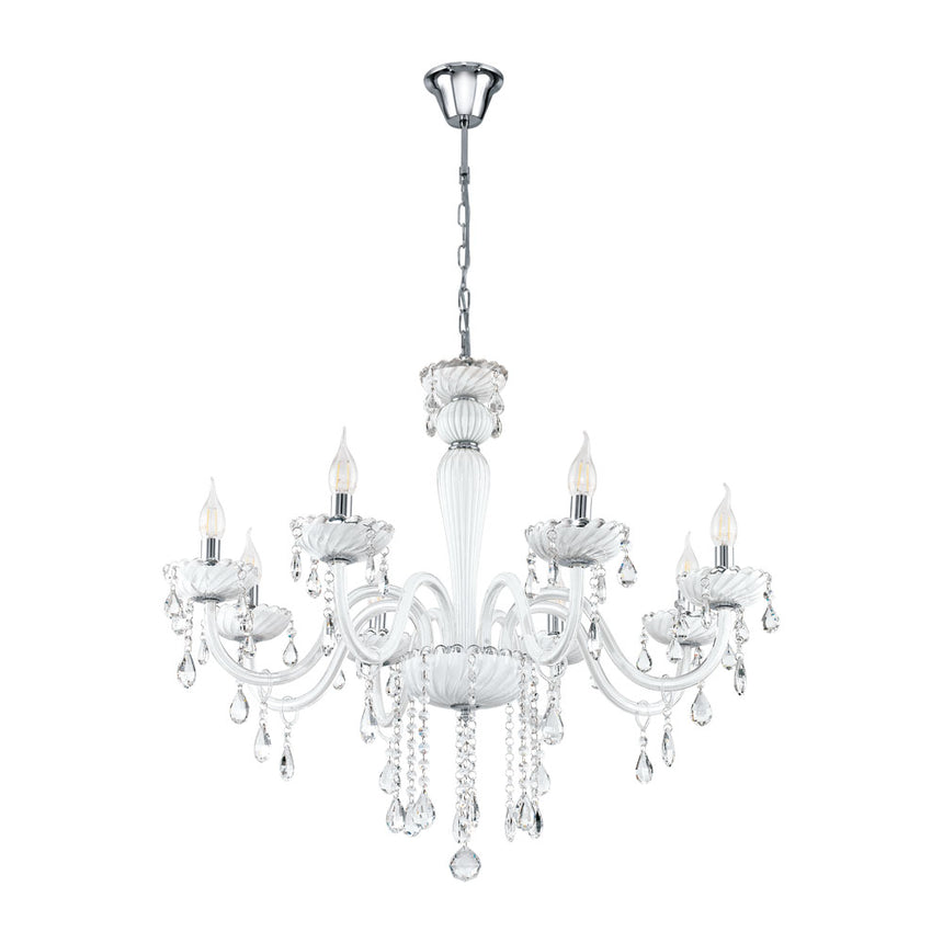 Candelabru CARPENTO, EGLO, E14, 8X40W, otel, crom, sticla, alb, 130 x 70 cm, IP20