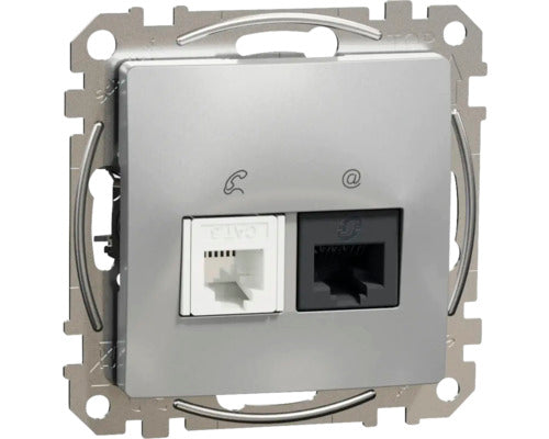 Priza Telefon Si Date Rj11 + Rj45 Schneider Sedna Design Cat5e, Aluminiu