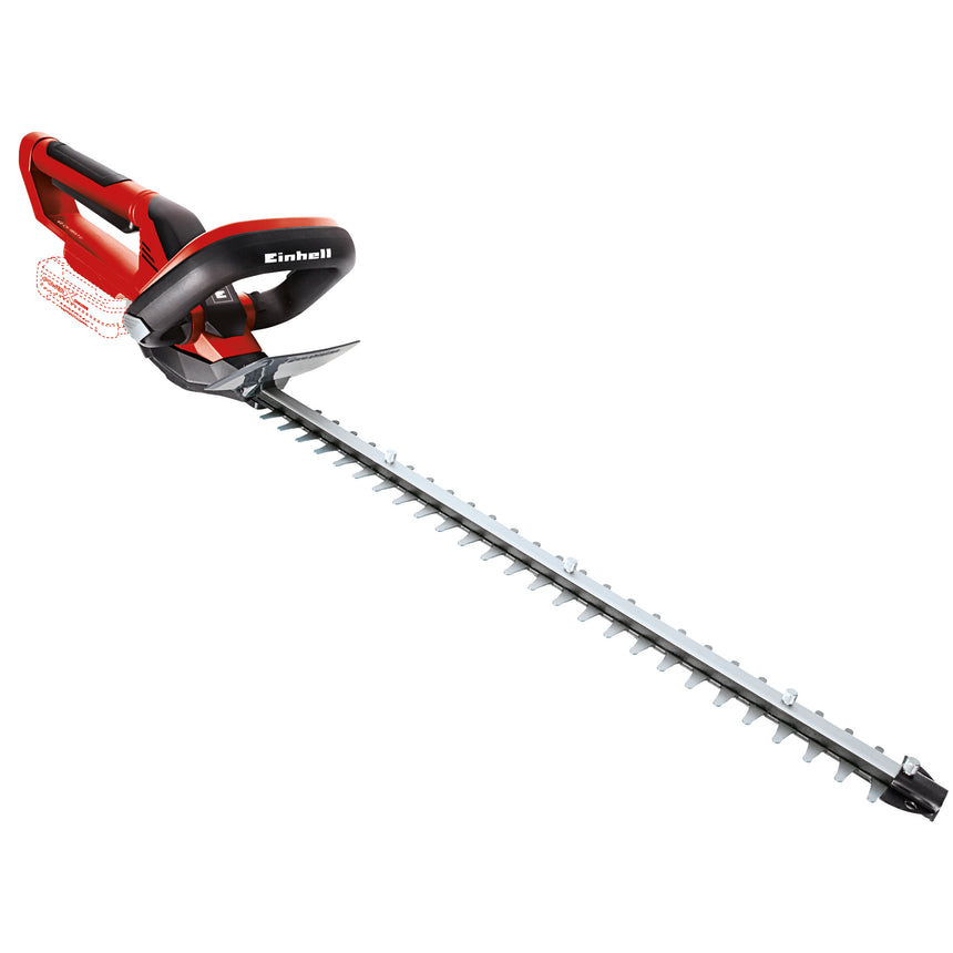 Foarfeca electrica pe acumulator pentru tuns gard viu Einhell Power-X-Change GC-CH 1855/1 Li-Solo, 18 V, motor fara perii, lama 62 cm, lungime taiere 55 cm, 18 mm distanta intre dinti, 2200 curse/min, fara acumulator si incarcator in setul de livrare