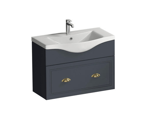 Set Clasic Baza Lavoar si Lavoar, 1 Sertar cu Inchidere Lenta, MDF, 80 cm, Antracit