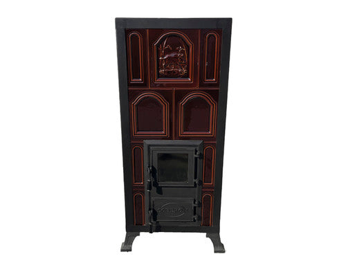 Soba Teracota Pe Lemne Premium 4r Maro, 9,8 Kw, Cu Rama Si Usa Cu Sticla, 115x50,5x40 Cm