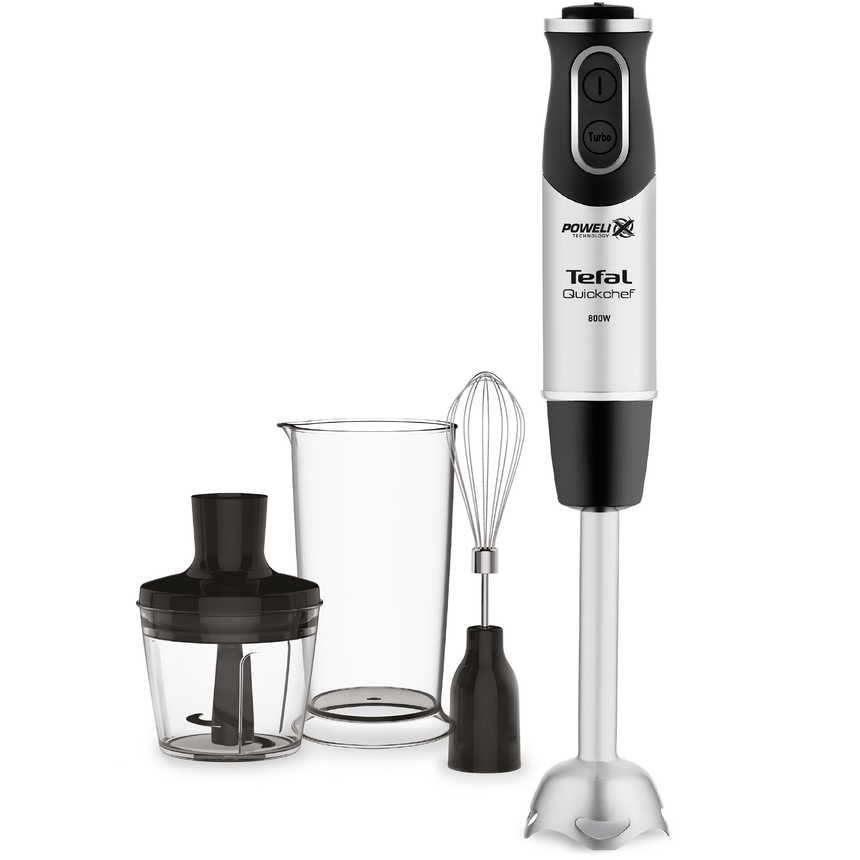 Mixer vertical Tefal QuickChef 3 in 1 HB653838, Tehnologie Powelix, 800 W, 20 viteze, lame inox, Argintiu/ negru