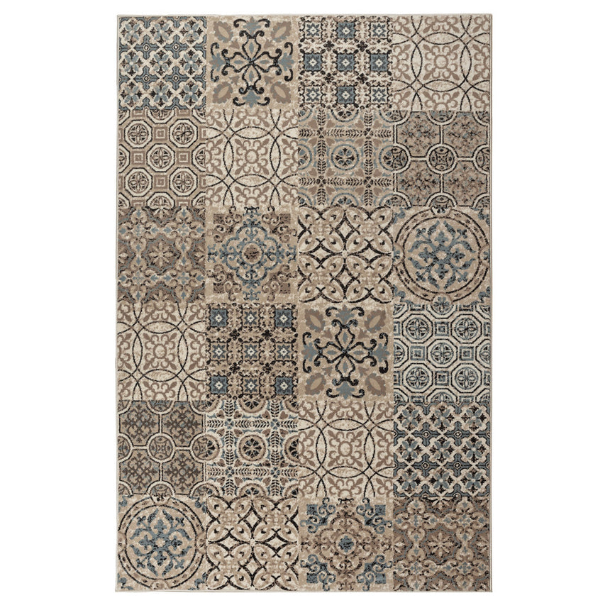 Covor Carpeta sintetic, Colectia Delta 8771-1-43255, 80x150 cm, bej/gri, model geometric