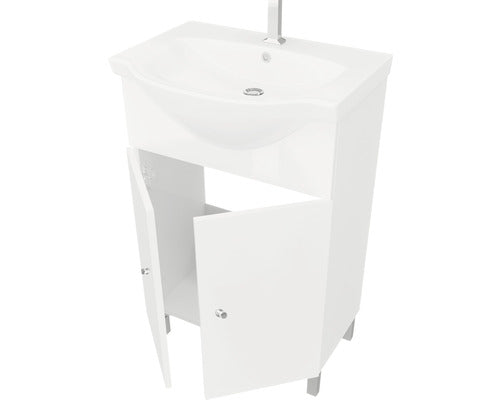 Set Mobilier Baie, Savini Due Best 50, Include Baza Lavoar, Lavoar Ceramic si Oglinda, Alb Lucios