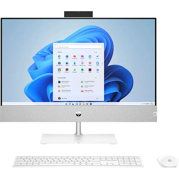 Sistem PC All in One HP 24-ca0004nq, AMD Ryzen 7 5700U pana la 4.3GHz, 23.8" Full HD Touch, 16GB, 1TB + SSD 256GB, AMD Radeon Graphics, Windows 11 Home, Alb