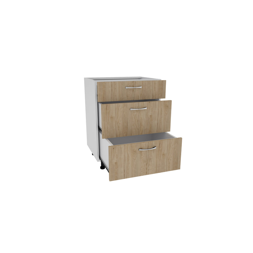 Corp Baza haaus Karo, 3 Sertare, Lemn Natural/Alb, 60 x 50 x 80 cm