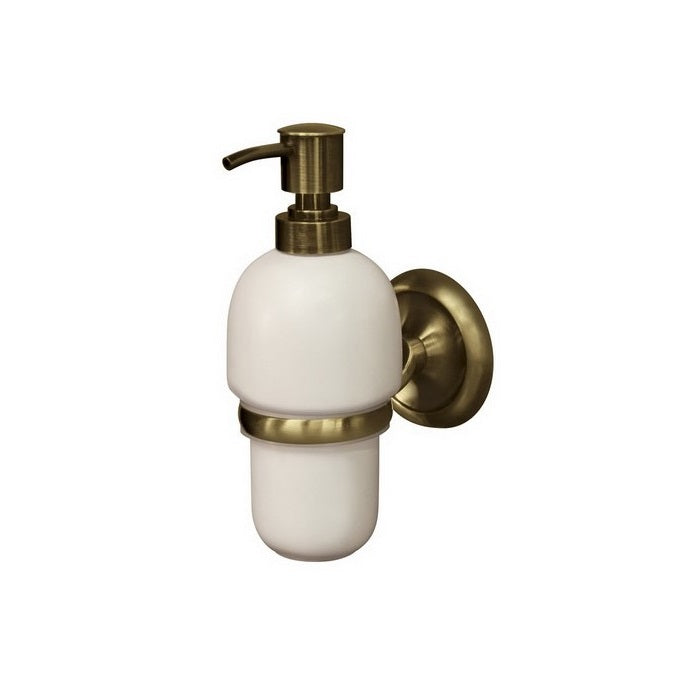 Dozator sapun lichid Deco ceramic cu fixare in perete, Bisk, alb cu bronz, 500ml