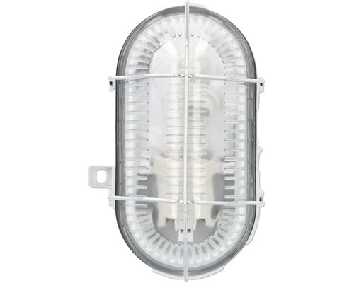 Lampa Ovala Gri 60w Cu Grilaj De Protectie Metalic, Protectie La Umiditate Ip44, Sticla/metal