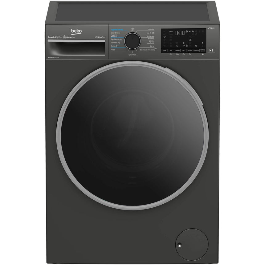 Masina de spalat rufe cu uscator BEKO B5DFT510442M, 10 kg spalare, 6 kg uscare, Clasa A, 1400 RPM, Motor ProSmart Inverter, HomeWhiz, SteamCure, UltraFast, AddXtra, Gri