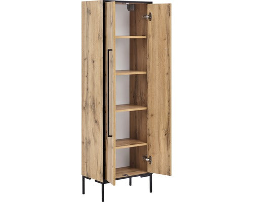 Dulap Baie Midi Asezat Max HB450, 2 Usi, PAL, 155x46,5 cm, Stejar Deschis Canturi Negre