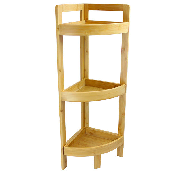 Etajera de colt 3 nivele din bambus, Frandis, 23x23x77 cm, natur, model 196088