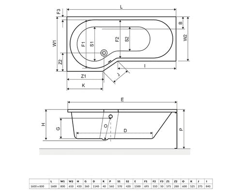 Cada de Baie Asimetrica pe Colt, Radaway Kariteia, 160x80x43 cm, Colt, Dreapta, Acril, Alb, WA1-40-160x080P