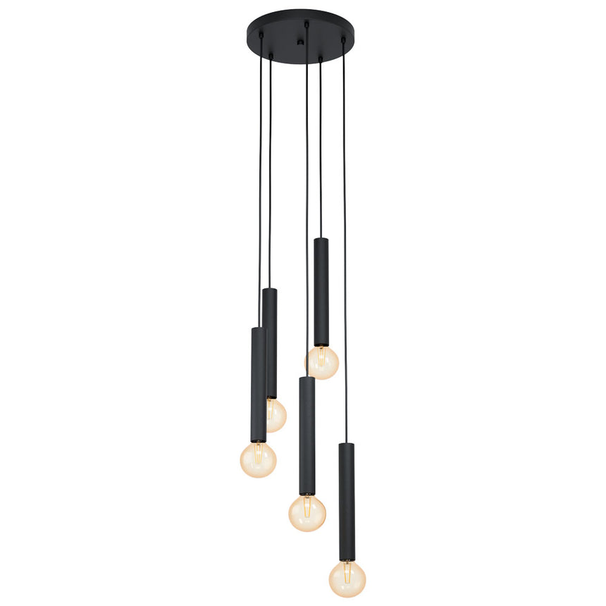 Pendul CORTENOVA, EGLO, E27, 5x60W, otel, negru, 150 x 35 cm, inaltime reglabila