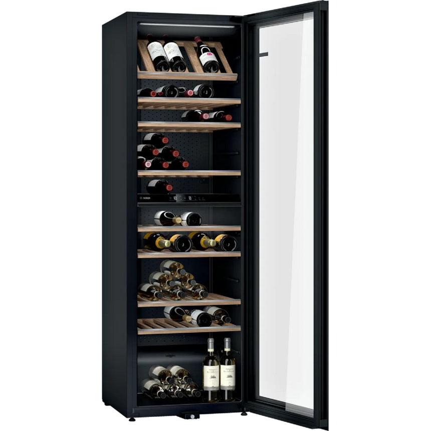 Vitrina vinuri Bosch KWK36ABGA, 370 l, 199 sticle, Iluminare LED, Doua circuite de racire, Clasa G, H 186 cm, Sticla