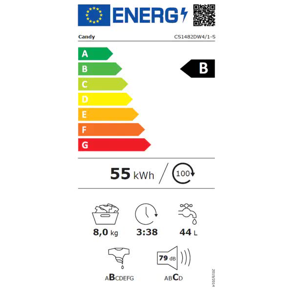 Masina de spalat rufe Candy Smart CS1482DW4/1-S, 8 kg, 1400 RPM, Display Digital, Mix Power Systems, Clasa B, Alb
