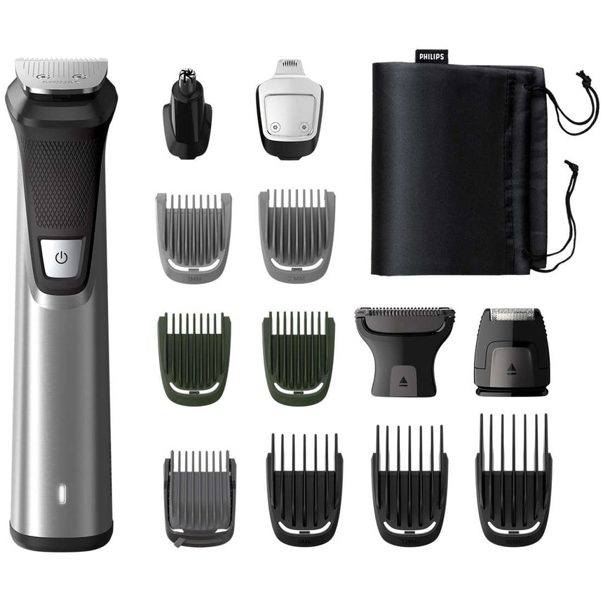 Aparat multifunctional PHILIPS Multigroom Series 7000 MG7745/15, Tehnologie DualCut, 14 instrumente, Autonomie 3 ore, Negru/Argintiu