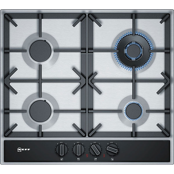 Plita incorporabila Neff T26DA59N0, Gaz, 4 zone de gatit, 1 zona de gatit Wok, 60 cm, Inox
