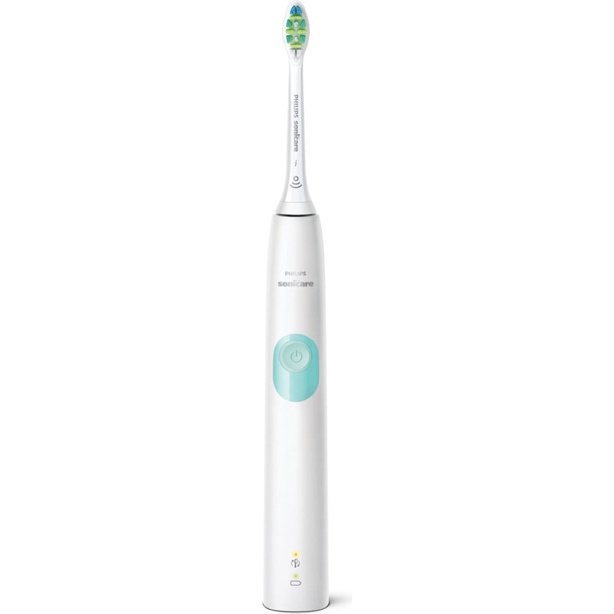 Periuta de dinti sonica electrica Philips Sonicare ProtectiveClean HX6807/63, 62000 miscari/minut, 1 mod de curatare, 2 intensitati, senzor presiune, functie BrushSync, 1 cap de periere, Alb cu verde menta