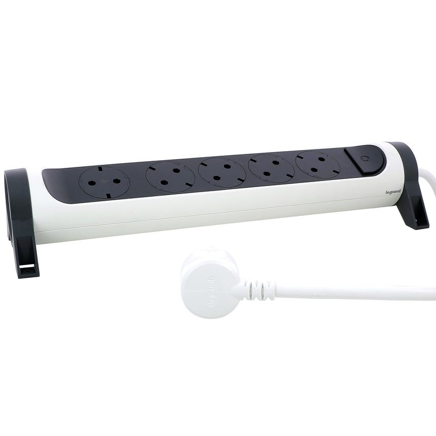 Prelungitor rotativ Legrand Revolution L694531, cu intrerupator iluminat, 5 prize, sectiune cablu 3x1.5mm, cordon 1.5m, Alb/Gri