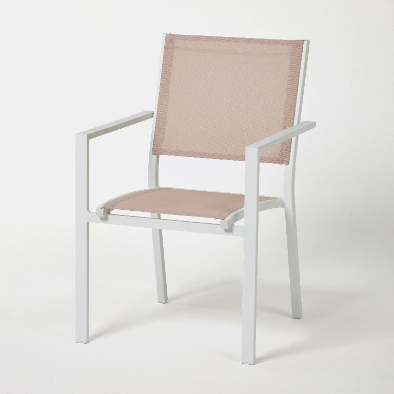 Scaun de gradina Barbana, metalic, cadru din aluminiu alb, culoare roz, 56 x 86 x 59 cm