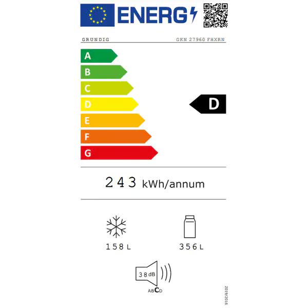 Combina Frigorifica GRUNDIG GKN 27960 FHXRN, No Frost, Duo Cooling, 514 l, H 192 cm, Clasa D, Dark Inox