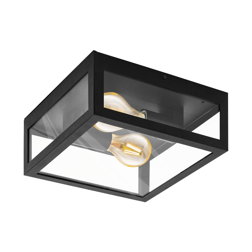Plafoniera baie AMEZOLA, EGLO, E27, 2x40W, otel, negru, sticla, 29 x 29 cm, IP44