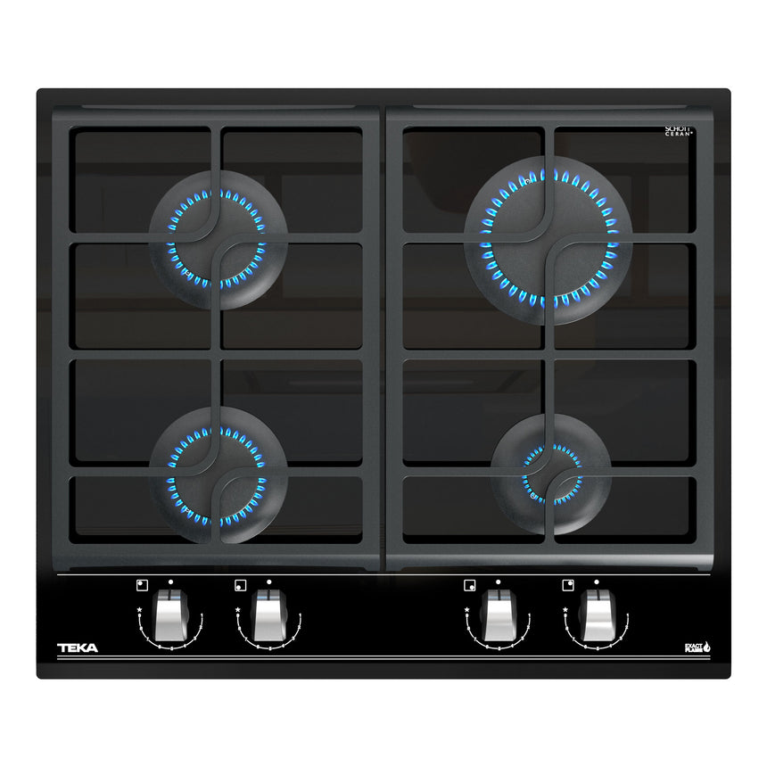 Plita incorporabila TEKA GZC 64300 XBN, Gaz, 4 arzatoare, Aprindere electrica, Gratar fonta, 60 cm, Sticla neagra