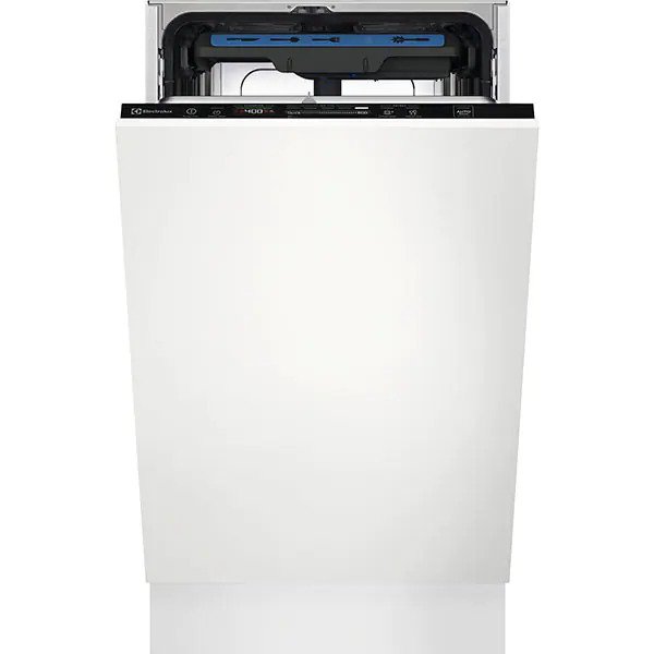Masina de spalat vase incorporabila Slim Electrolux EEM43211L, 10 seturi, 8 programe, Clasa E, AirDry, QuickSelect, Usa slide, Motor inverter, SatelliteClean, Afisaj digital, Indicator luminos pe podea, 45 cm