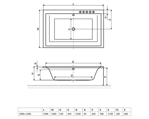 Cada de Baie Rectangulara Radaway Itea Lux, 190x120x51 cm, Acril, WA1-29-190x120U, Alb