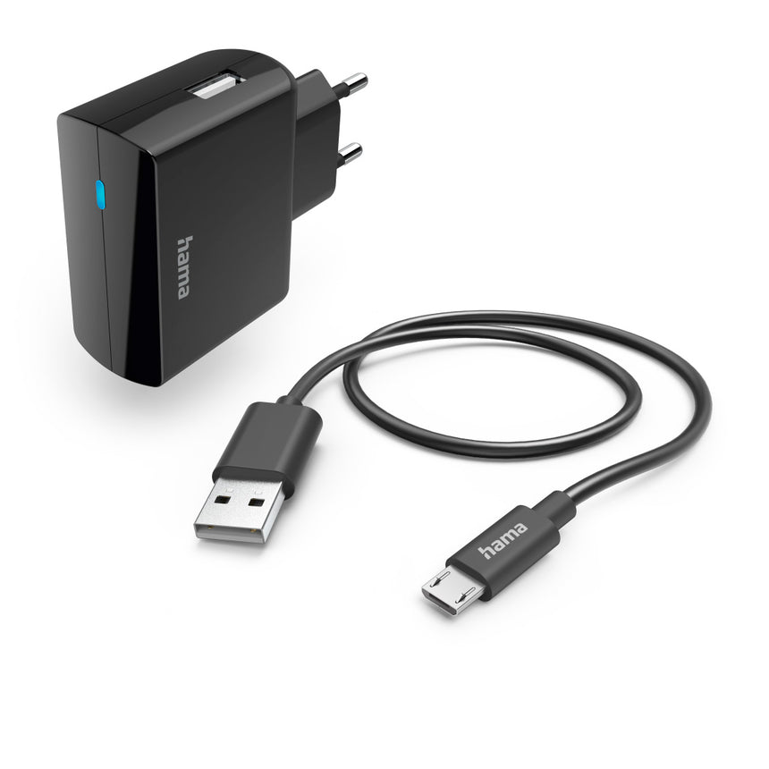 Set incarcator Hama, micro-USB, 12W, 1m, Negru