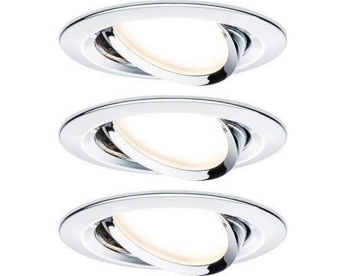 Spoturi Led Incastrate Nova Gu10 6, 5w Ø84 Mm, Becuri Led Cu 3 Trepte De Instensitate Incluse, Crom, Pachet 3 Bucati