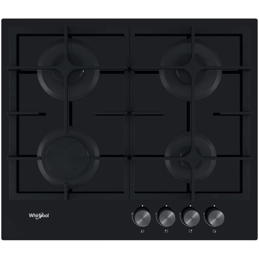 Plita incorporabila Whirlpool GOS 6415/NB1, Gaz, 4 arzatoare, Siguranta arzatoare, Wok, Gratare fonta, 60 cm, Negru