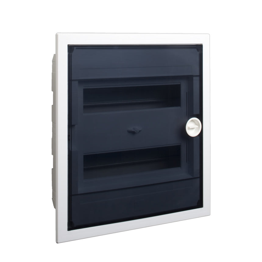 Cofret de distributie din plastic, Usa Plata Trasparenta, Montare Incastrata , IP40, 2 Randuri, 2X12 Module