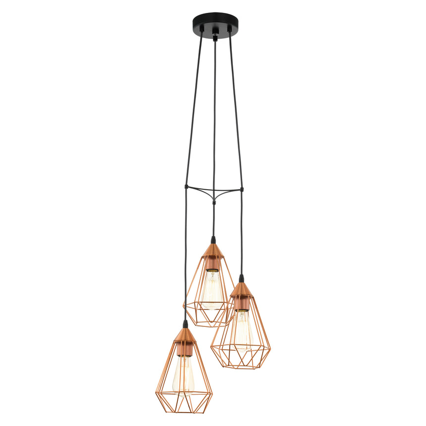 Pendul vintage Tarbes, EGLO, 94196, 3xE27, otel, negru, finisaj cupru, inaltime reglabila