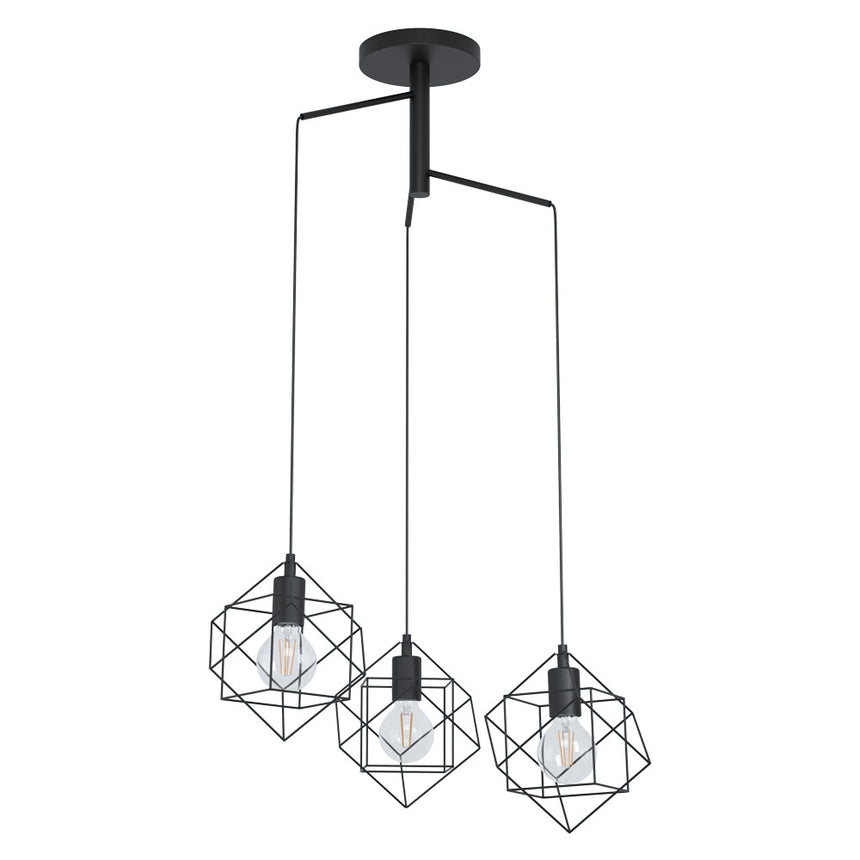 Pendul vintage STRAITON, EGLO, E27, 3x60W, otel, negru, 110 x 65 cm, inaltime reglabila