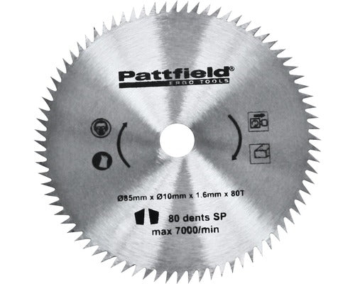 Disc Debitare Pattfield Ø85x1, 6x10 Mm, 80 Dinti, Pentru Fierastraie Circulare Mini