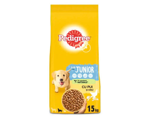 Hrana uscata pentru caini Pedigree Junior talie medie, Pui & Orez, 15 Kg