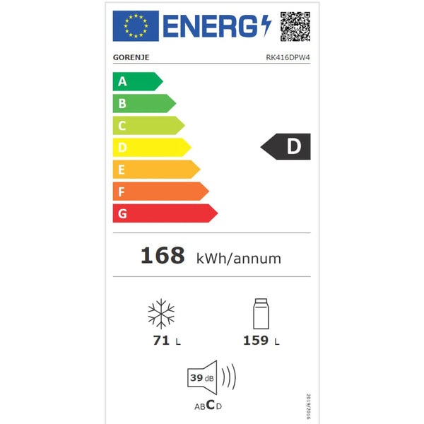 Combină Frigorifică Gorenje RK416DPW4, 230 L, Clasa D, CrispZone, EcoMode, LED, 161 cm, Alb