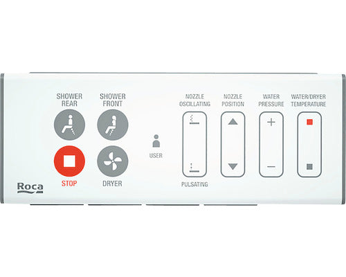 Capac de WC cu functie de bideu Roca Multiclean Premium Soft, alimentare la retea electrica, 358 x 485 x 155 mm, functie uscare, autocuratare, incalzire, control temperatura