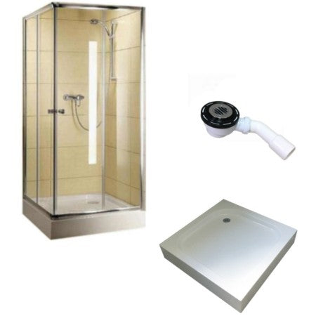 Set Cabina de Dus Patrata Radaway Classic C800 cu Cadita de Dus si Sifon, 80x80 cm, Sticla Transparenta, Profil Crom