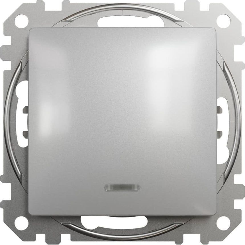 Intrerupator, Schneider Electric Sedna Design, 1 pol, cu iluminare, Argintiu