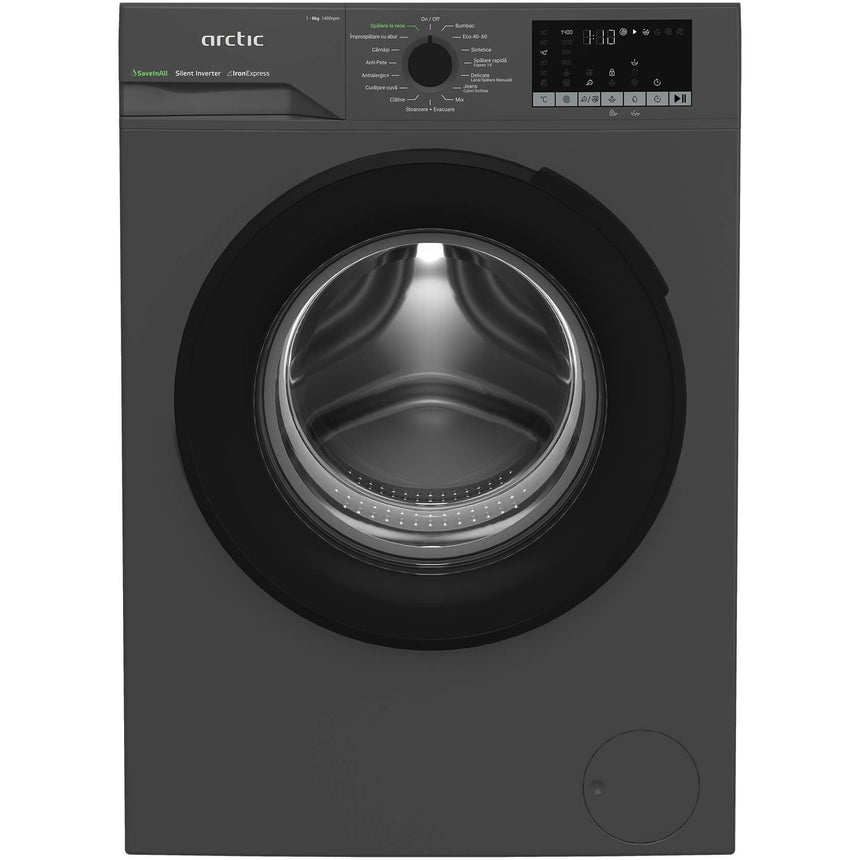Masina de spalat rufe Arctic APLM2WFSU28411A, 8 Kg, 1400 RPM, Clasa energetica A, Motor Silent Inverter, ExtraSteam, IronExpress, Recycled Tub, Fast/Intensive, Steam, WaterMode (Water Saving - Extra Rinse), Prewash, Child Lock, Add-In, Anthracite