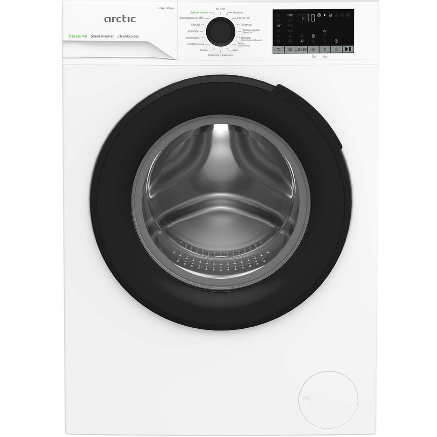 Masina de spalat rufe Arctic APLM2WFSU29412WPB, 9 Kg, 1400 RPM,Clasa A, Motor Silent Inverter, ExtraSteam, IronExpress, Recycled Tub, Steam, WaterMode, Child Lock, Add-In, Alb